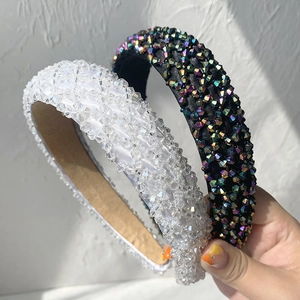 Elegant beaded headband set with white and black fabric bases for women's hair styling