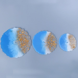 Three-tier wavy resin tray set with gold foil and blue-white gradient finish