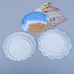 3-tier wavy-edged silicone mold set for DIY resin fruit trays with gold foil flakes
