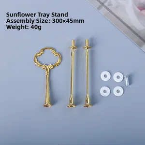 Golden flower cake stand hardware set with artistic handle and assembly accessories