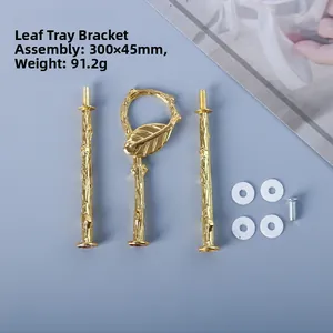 Golden leaf tray bracket set with branch handles for multi-tier serving platters
