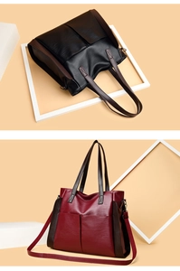 Detailed comparison of black and burgundy large capacity leather tote bags