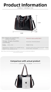 Detailed size specifications of large capacity soft leather tote bag showing 32x38x15cm