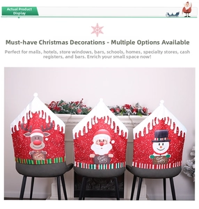 Three festive Christmas chair covers featuring Santa, Reindeer, and Snowman designs