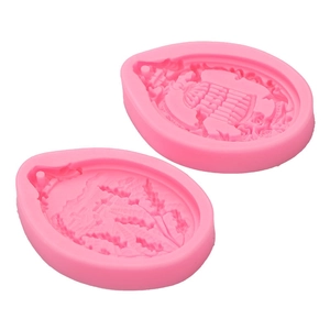Pink silicone molds for aromatherapy plaster pendants with wheat and vintage birdcage designs