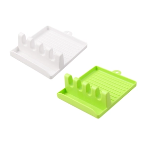 Dual-color plastic kitchen utensil rest for spatulas and lids with drip tray design