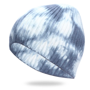 Bonnet en maille côtelée tie-dye avec motif marbré gris et blanc en coton extensible