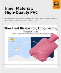 Detail of pink hot water bottle with anti-slip texture and durable PVC inner material
