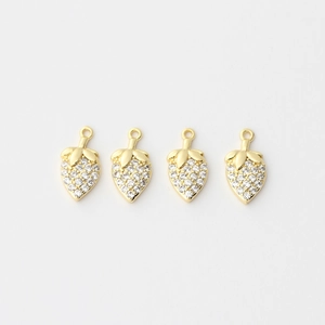 Strawberry Charm Pendant 18K Gold Plated Copper Zircon Micro Pave Tiny For DIY Jewelry Making Accessories Bracelet Necklace