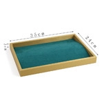 Green velvet jewelry display tray with bamboo wood frame and 35x24x3cm size markers