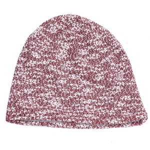 Bonnet en maille chiné bordeaux et blanc avec doublure grise chaude et douce