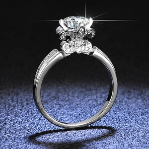 Luxury Moissanite Solitaire Flower Ring 925 Sterling Silver Six Prong Engagement Wedding Ring With GRA Certificate For Women