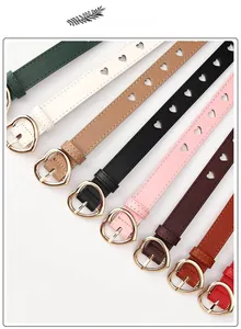 Detailed view of sweet heart-shaped hollow belts in eight various vibrant colors