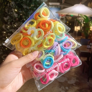 Colorful elastic hair ties set for girls in a clear pouch with Daisy design