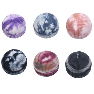 Brimless Beanie Hat Tie Dye Cotton Ribbed Knit Retro Docker Cap Miki Hat For Men Women Streetwear Hip Hop Warm Skullcap