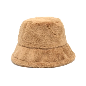 Close-up of the plush brown faux fur texture on this warm winter bucket hat
