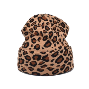 Leopard Print Knitted Beanie Hat Winter Warm Cuffed Skull Cap Fashion Soft Thick Acrylic Headwear For Men And Women