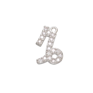Vue macro détaillée d'un pendentif Capricorne en argent avec micro-incrustations de zircons
