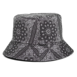 Reversible paisley print bucket hat with black and white street style design