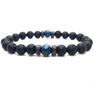 Lava stone bead bracelet with blue marble stone and wooden spacers for men and women