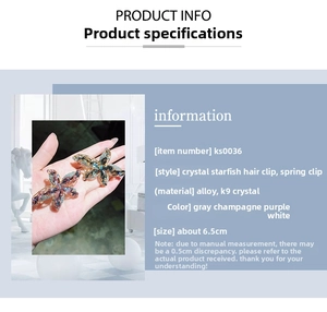 Detail view of starfish hair clip showing alloy base and K9 crystal inlay specifications