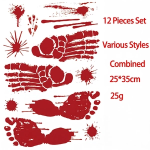 Detailed view of 12pcs Halloween bloody handprints and footprints stickers, 25x35cm size