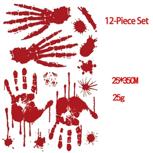 Detail of 12-piece Halloween bloody handprint and skeleton stickers 25x35cm set
