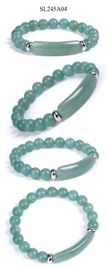Detail view of natural green aventurine beaded bracelet with stainless steel bridge