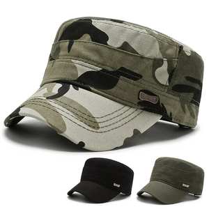 Men Cadet Cap Military Hat Flat Top Camouflage Army Tactical Sun Protection Adjustable Fabric Outdoor Casual Retro