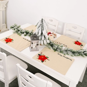 4er-Set Weihnachts-Platzsets mit rotem Weihnachtsstern-Motiv und Merry Christmas Text