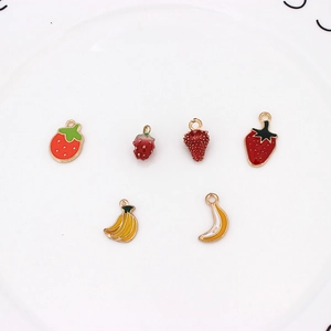 DIY fruit pendant set with strawberry and banana charms in enamel gold finish