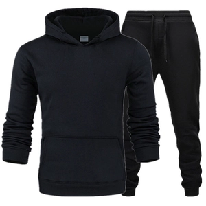 Survêtement Décontracté Pour Hommes Sweat À Capuche Et Pantalon Mélange De Coton Polaire Chaud Épais Couleur Unie Sport