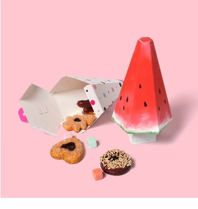 Watermelon shaped paper gift box for candy and cookies with a cute drawer design