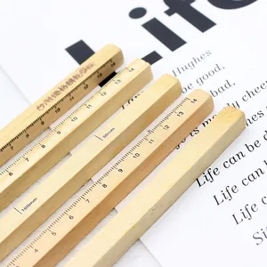 Eco-friendly natural wood square ballpoint pen with printed metric ruler markings