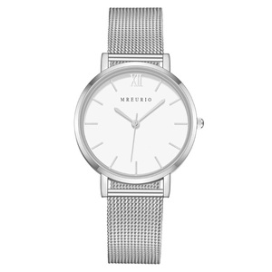 Montre minimaliste en acier argenté avec cadran blanc à chiffres romains pour femme