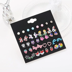 30 pairs of colorful cartoon animal stud earrings with fox owl unicorn designs for kids