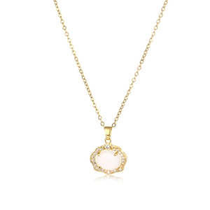 Elegant gold titanium necklace with cloud-shaped jade pendant and zircon accents