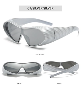 Steampunk futuristic silver wrap sunglasses showing multiple angles and industrial texture