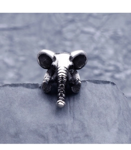 Macro detail of elephant head ring with vintage silver finish and antique punk textures
