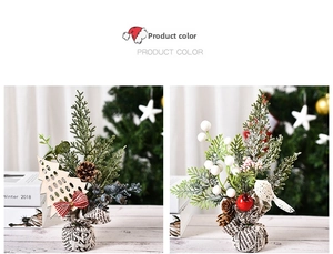 Miniature Christmas desktop ornaments with pine cones, red berries and bird accents