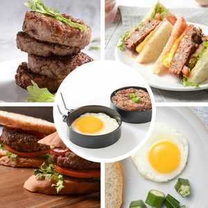 Set of 2 stainless steel non-stick egg rings with foldable handles for burgers
