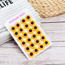 Set of 12 pairs sunflower stud earrings in yellow color on stainless steel display card