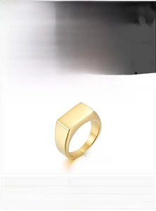 Detailed view of polished golden square signet ring with 4mm band for men