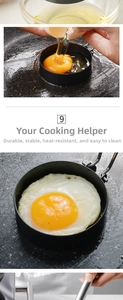Detailed view of non-stick stainless steel egg mold ring with foldable handle for cooking