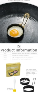 5-piece set with non-stick egg rings, silicone brush, and retail box for burger mold