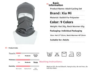Detailed chart showing dark grey winter fleece hat and neck warmer set dimensions