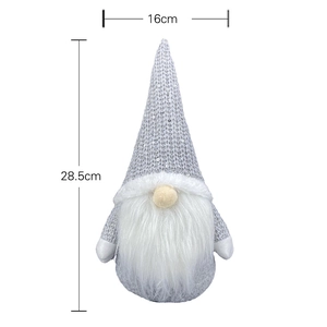 Silver Christmas Gnome plush decoration with sequins and knit hat, dimensions 28.5cm by 16cm