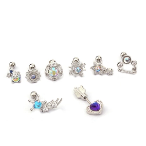 Set di 8 orecchini in acciaio inossidabile argento con zirconi colorati assortiti
