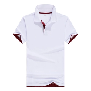 Men Short Sleeve Polo Shirt Contrast Color Trim Breathable Cotton Blend Lapel Casual Sports Top