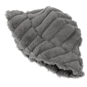 Winter striped faux rabbit fur bucket hat in dark grey with warm plush texture